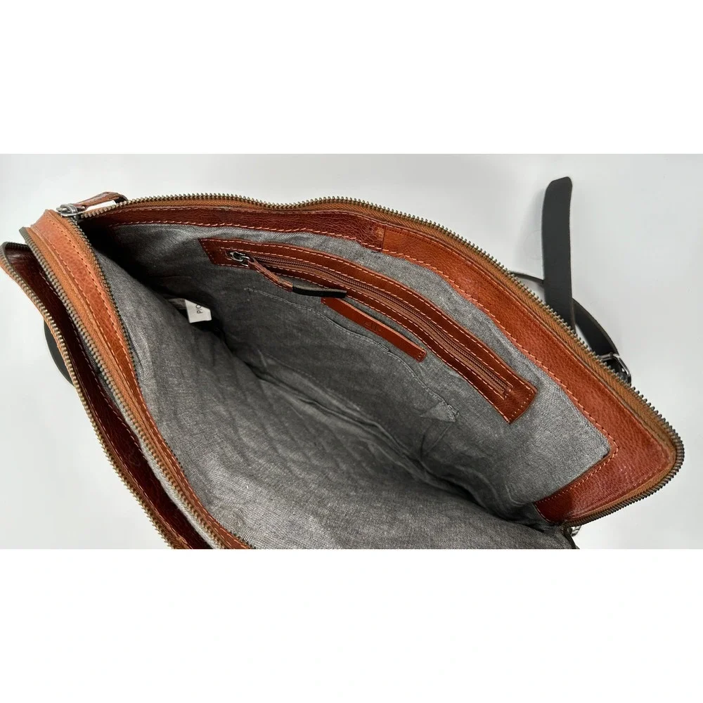 Elk the Label Tan Leather Quilted Laptop Crossbody Bag Brown Messenger Briefcase